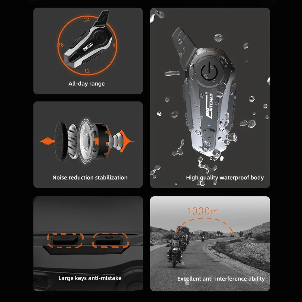 Bluetooth Motorcycle Helmet Intercom Headset 1000M