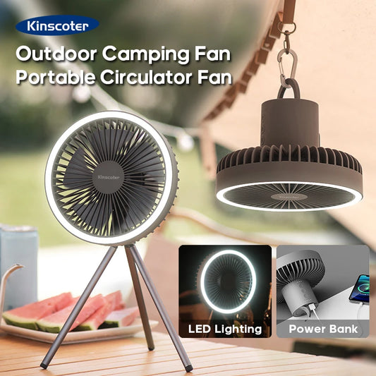 10000mAh Rechargeable Camping Fan with Power Bank