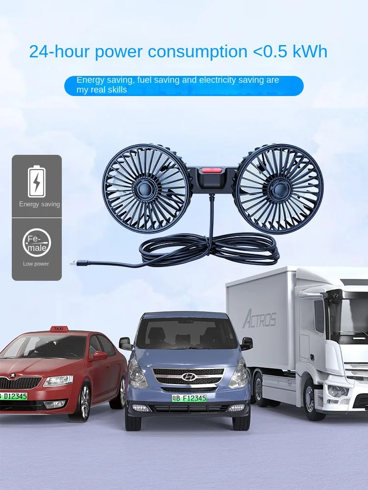 Dual Head Car USB Cooling Fan 3-Speed