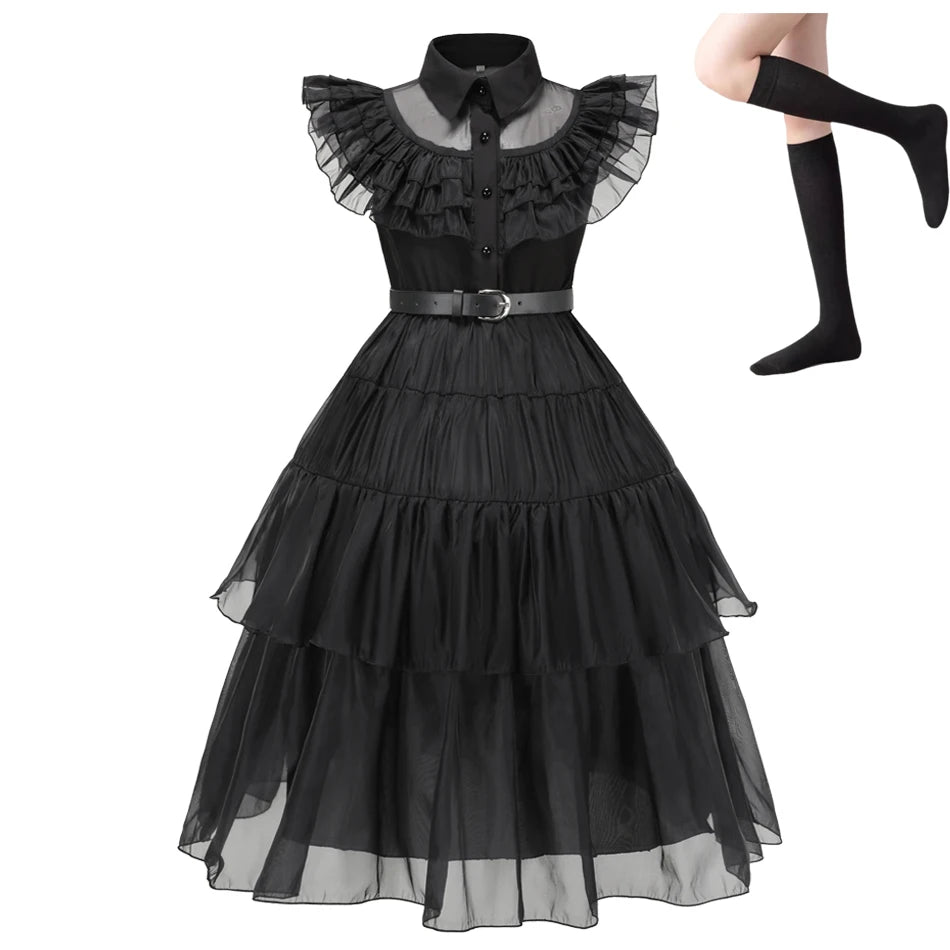 Girls Wednesday Addams Halloween Cosplay Dress