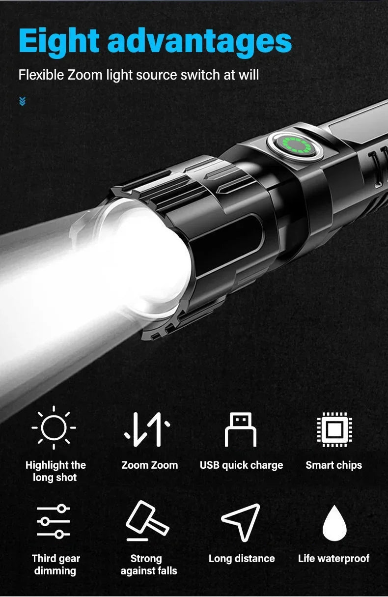 2000LM Tactical LED Flashlight USB Rechargeable