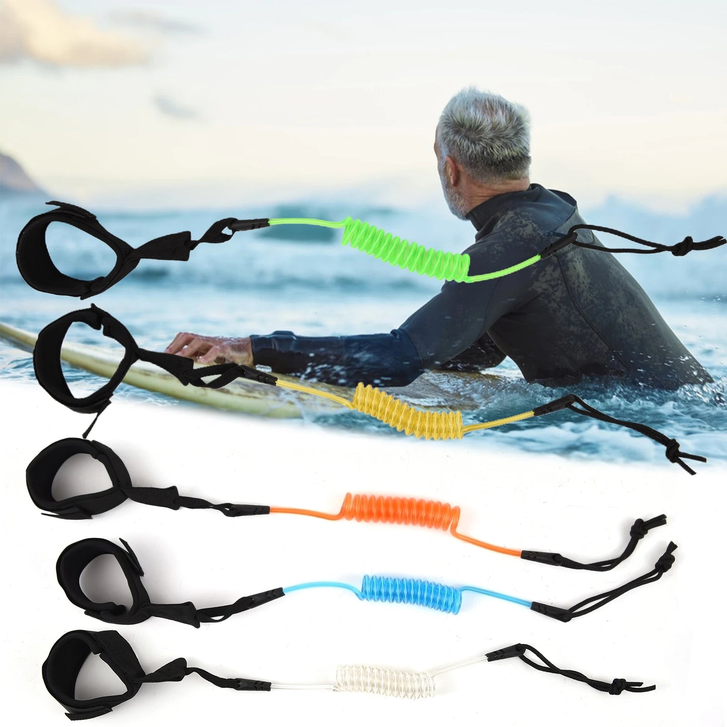 1.2m Coiled SUP Surfboard Leash – 4ft Safety Leg Rope