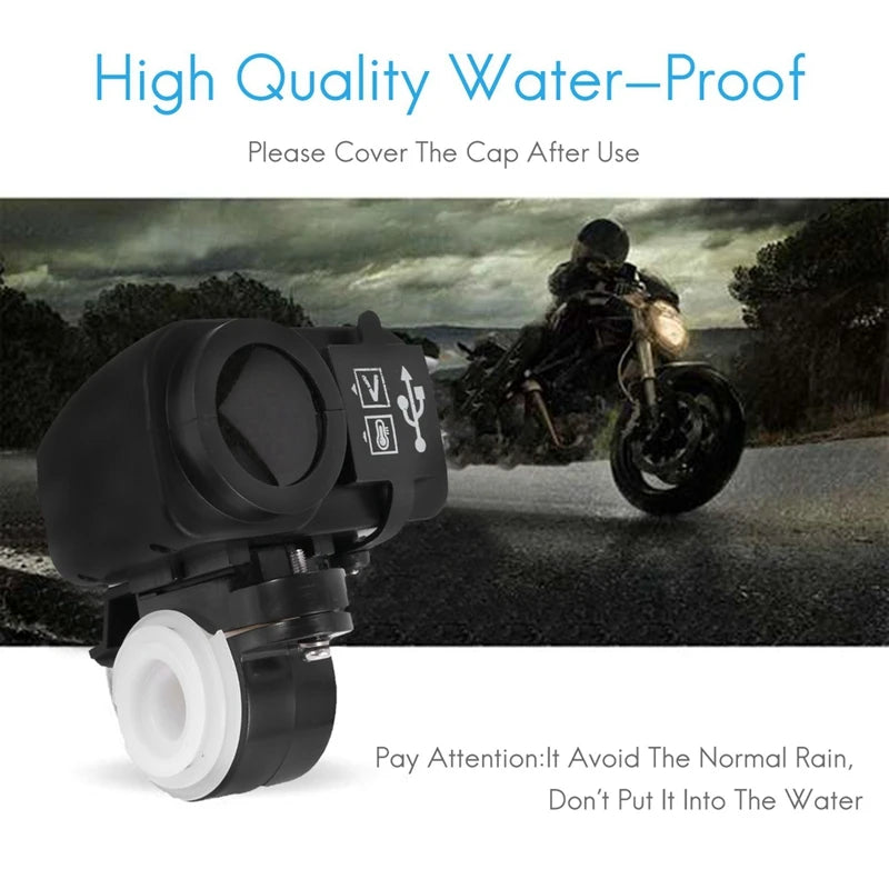 2X 12V to 5V Motorcycle USB Charger with Voltmeter