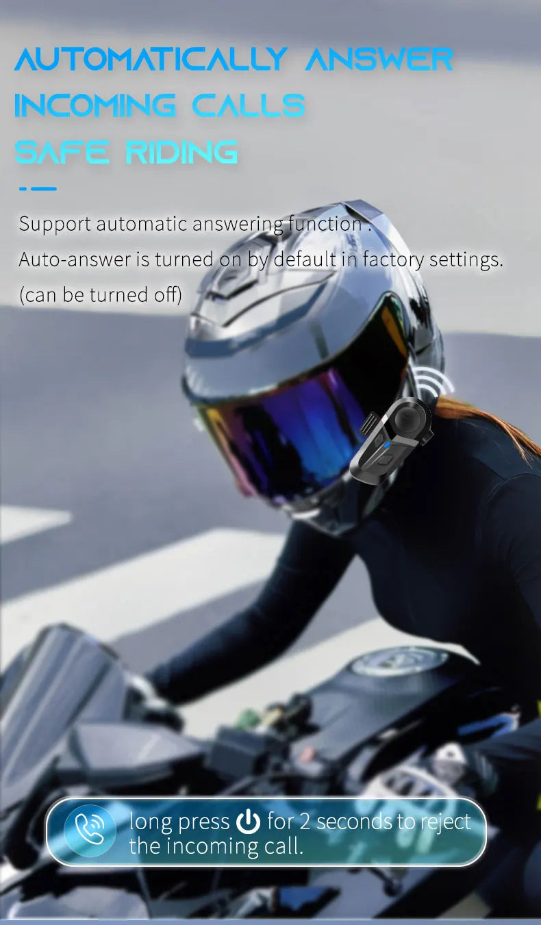 Bluetooth 5.3 Motorcycle Helmet Headset Waterproof