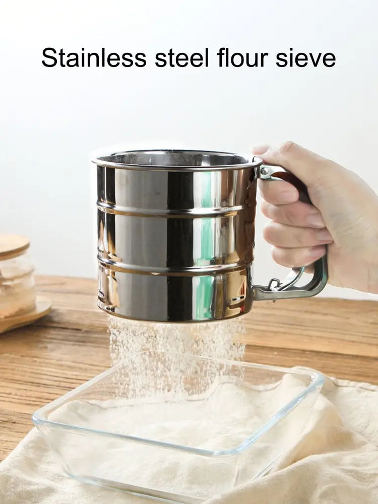 1PC Stainless Steel Flour Sifter with Hand Press – Fine Mesh Baking Tool
