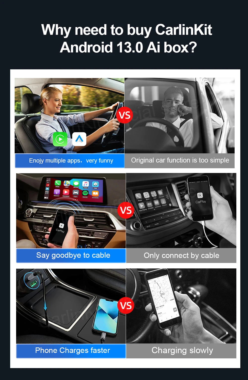 CarlinKit Android 13 AI Box – Wireless CarPlay with Smart TV Power!