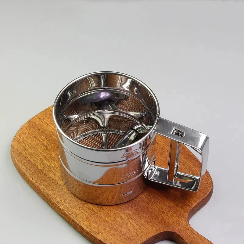 1PC Stainless Steel Flour Sifter with Hand Press – Fine Mesh Baking Tool