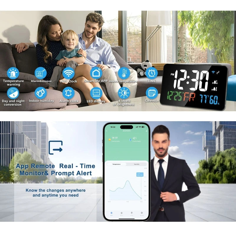 Smart WiFi LED Wall Clock with Temp & Humidity