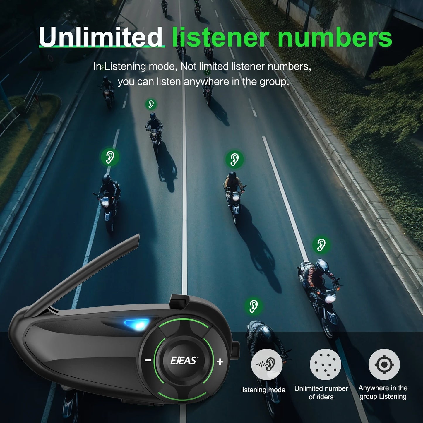 EJEAS Q8 Motorcycle Mesh Intercom Bluetooth 5.1