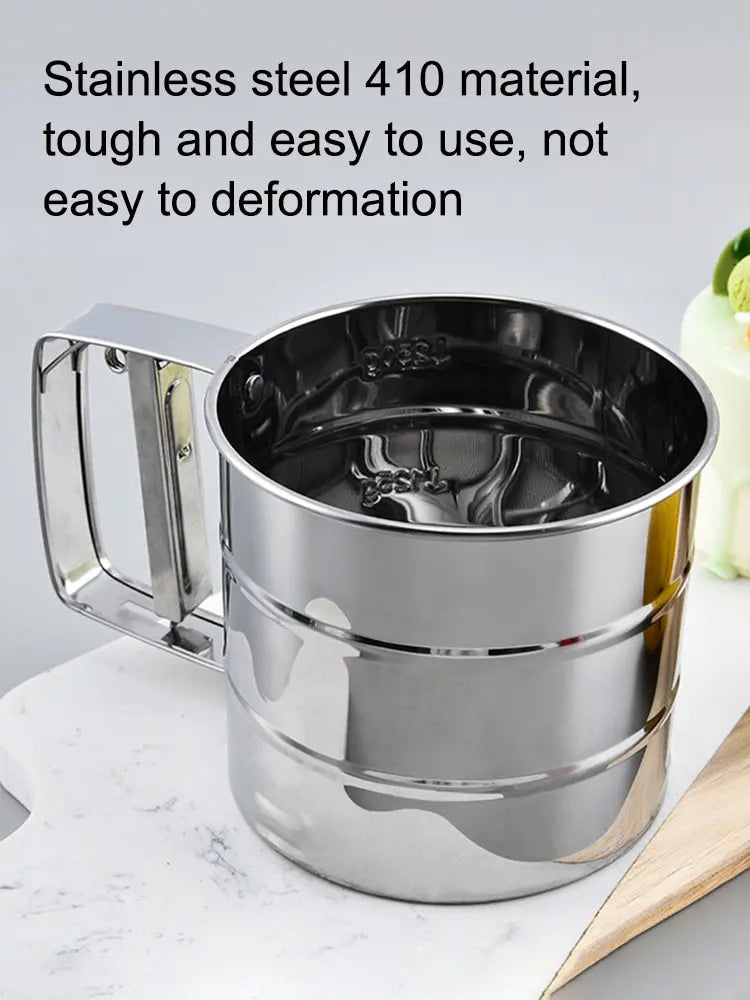 1PC Stainless Steel Flour Sifter with Hand Press – Fine Mesh Baking Tool