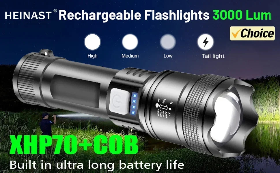 Rechargeable LED Flashlight & Work Light with Power Bank