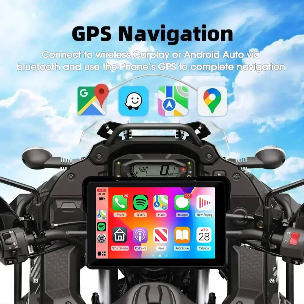 5‑7″ Waterproof Motorcycle CarPlay/Android Auto GPS