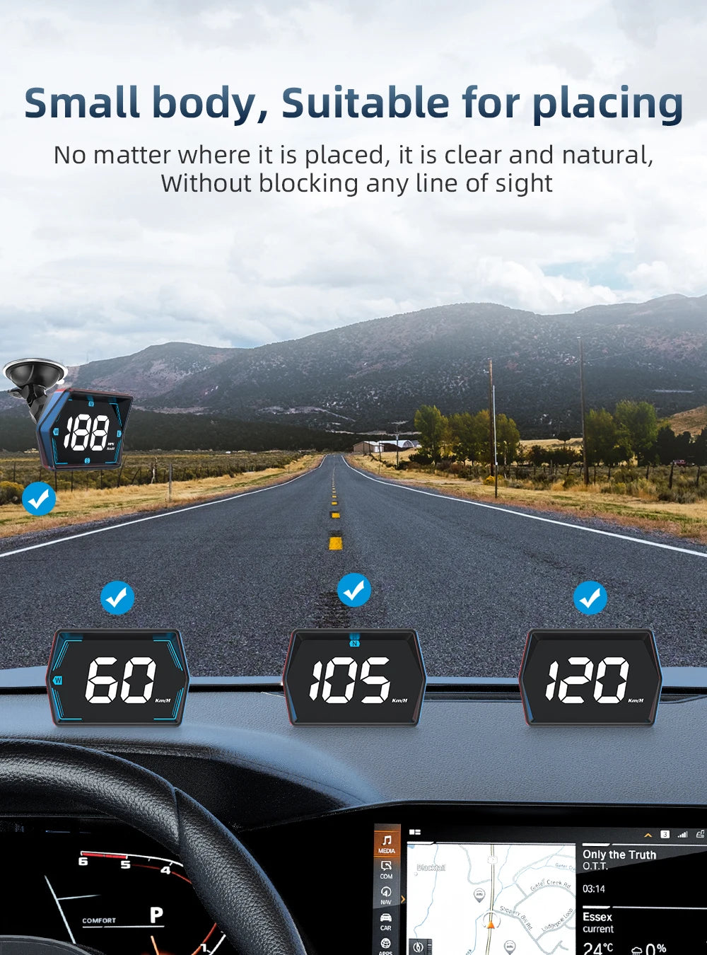 HD GPS Heads-Up Display – Speed & Compass Clarity!