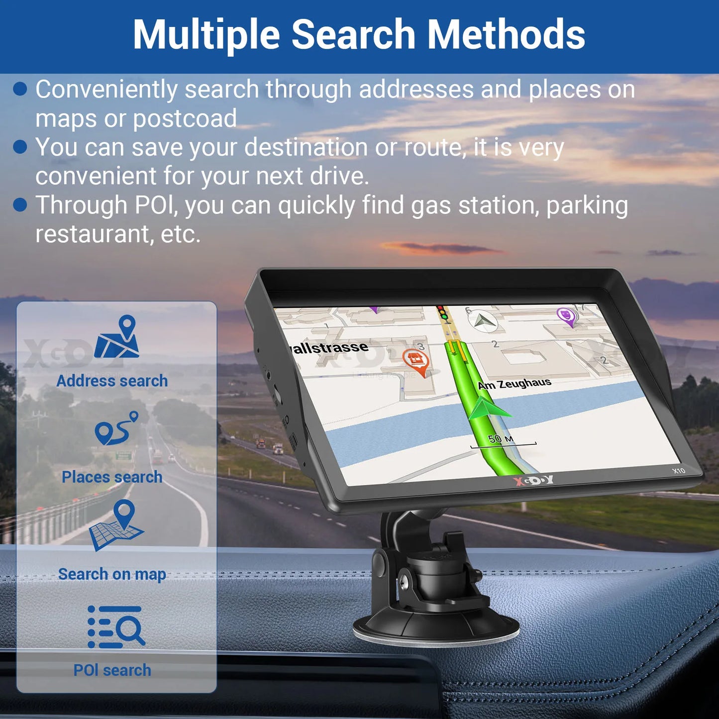 Navigate with precision using the XGODY X10 9" GPS!