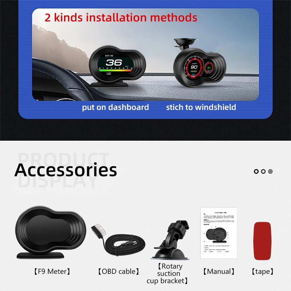 OBD2 HUD Digital Speedometer Display F9