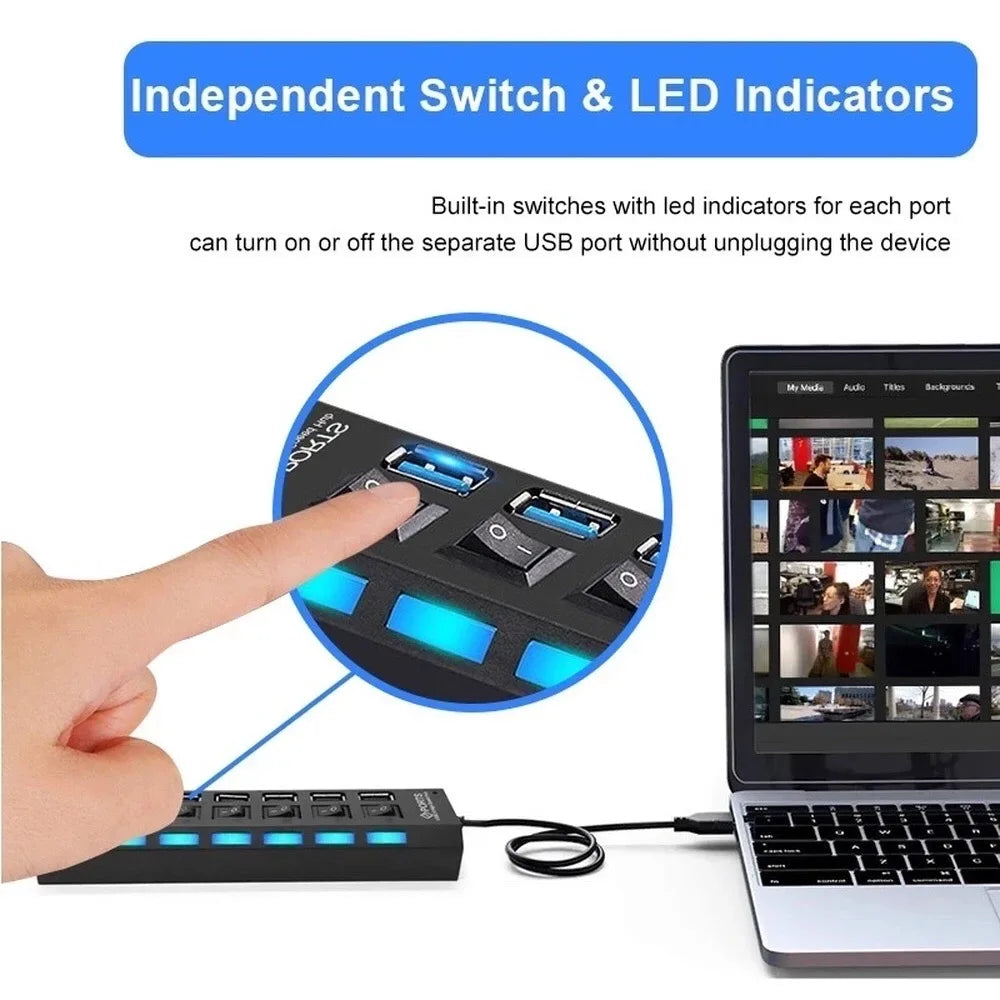 7-Port USB Hub with Switches – Total Control & Expansion