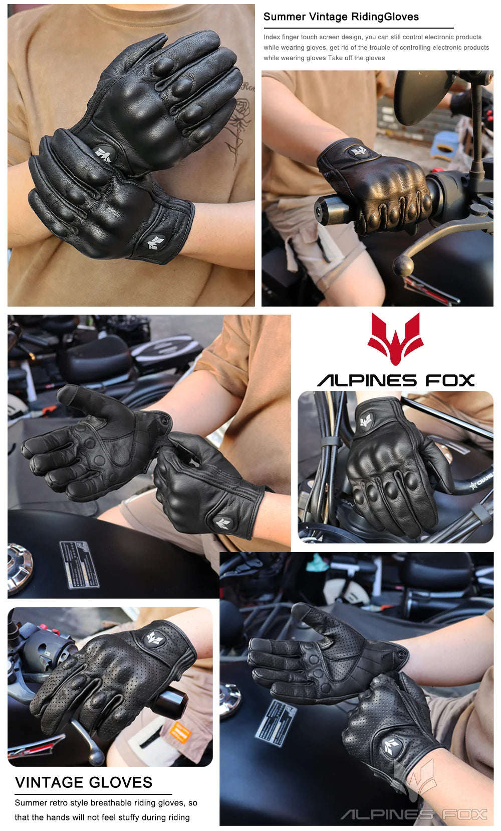 Vintage Leather Motorcycle Gloves Men
