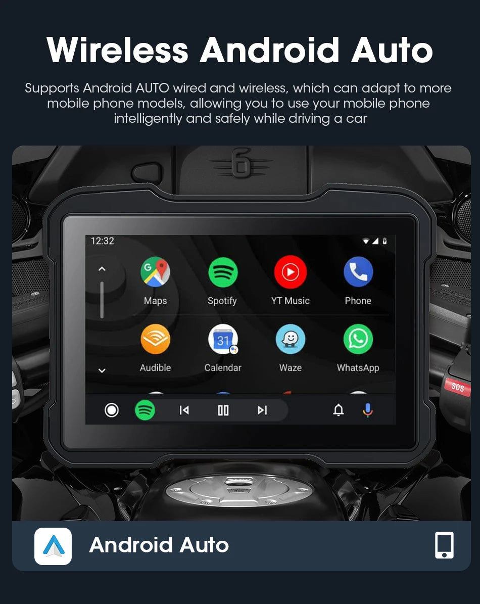 5" Motorcycle GPS DVR – Waterproof Dash Cam with CarPlay