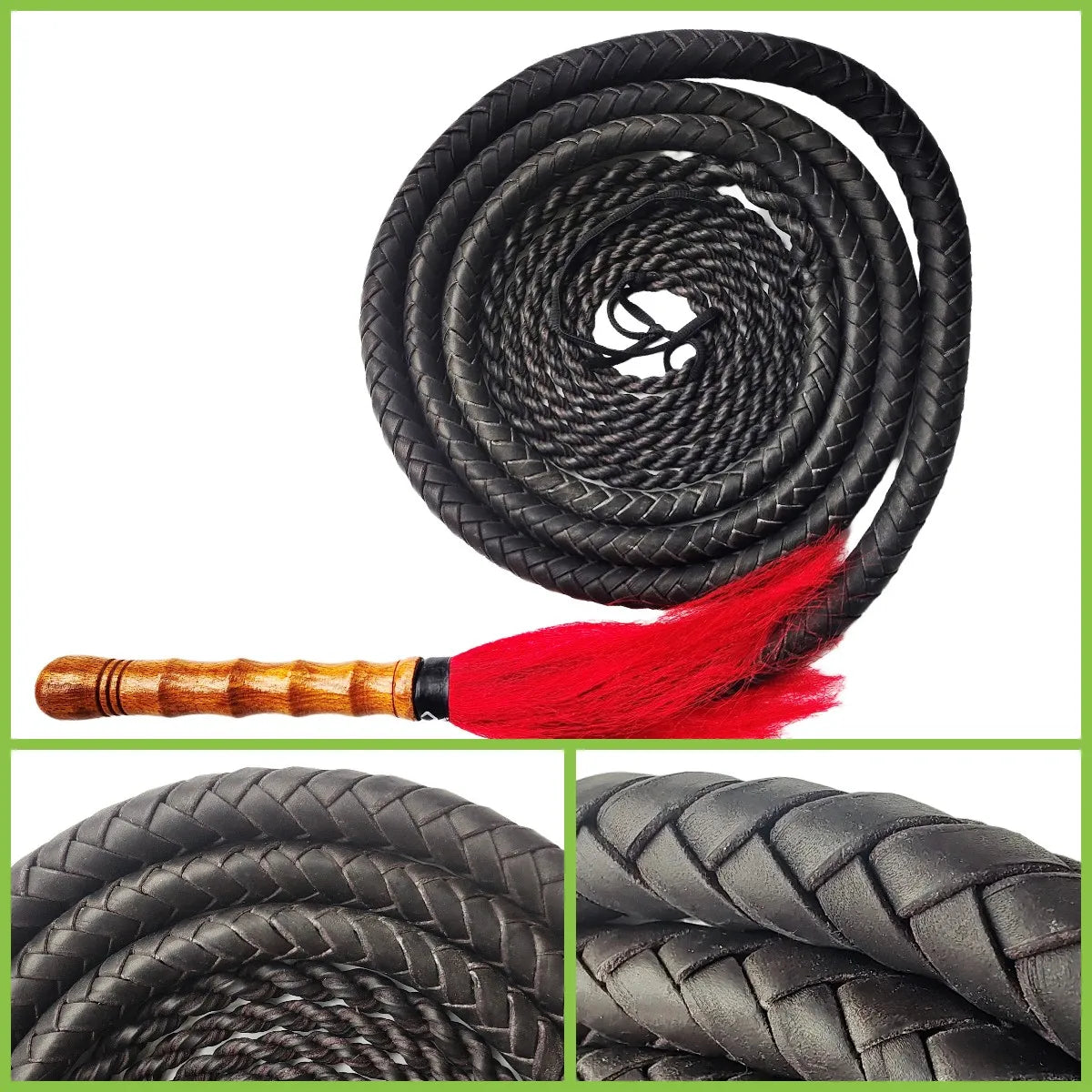 Wushu Cowhide Leather Whip with Wood Handle