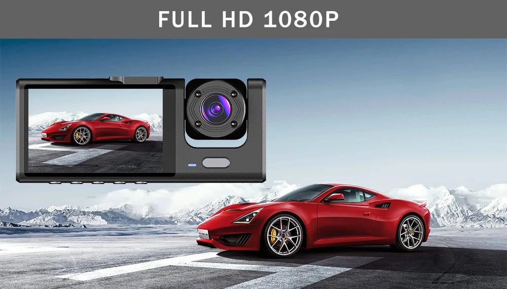 1080P 3-Lens Dash Cam with Interior View