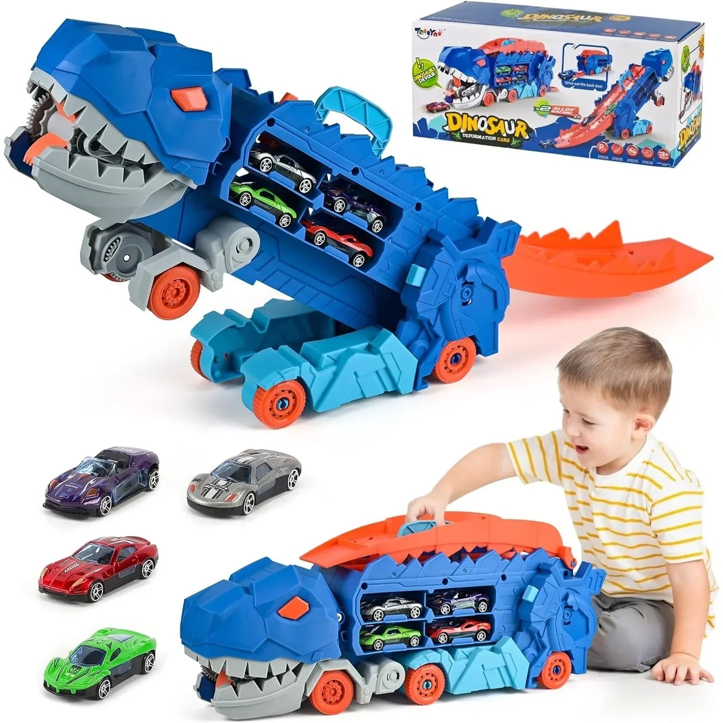 Transport Dinosaur Truck with T-Rex Race Track Toy