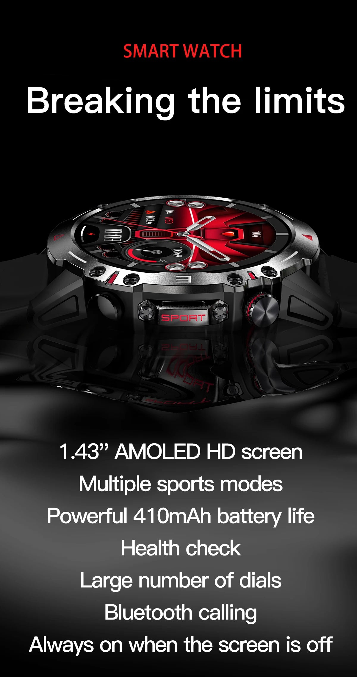 Smart Watch 1.43” Full Touch Waterproof Fitness Watch