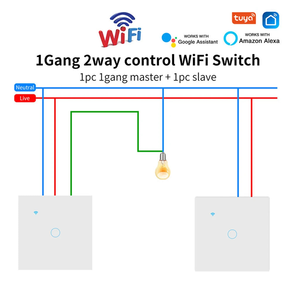 WiFi Smart 2-Way Touch Wall Switch – TUYA Compatible