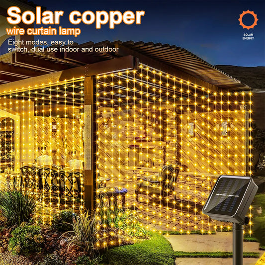 Outdoor Solar Curtain Light 300LED Waterproof String Lights