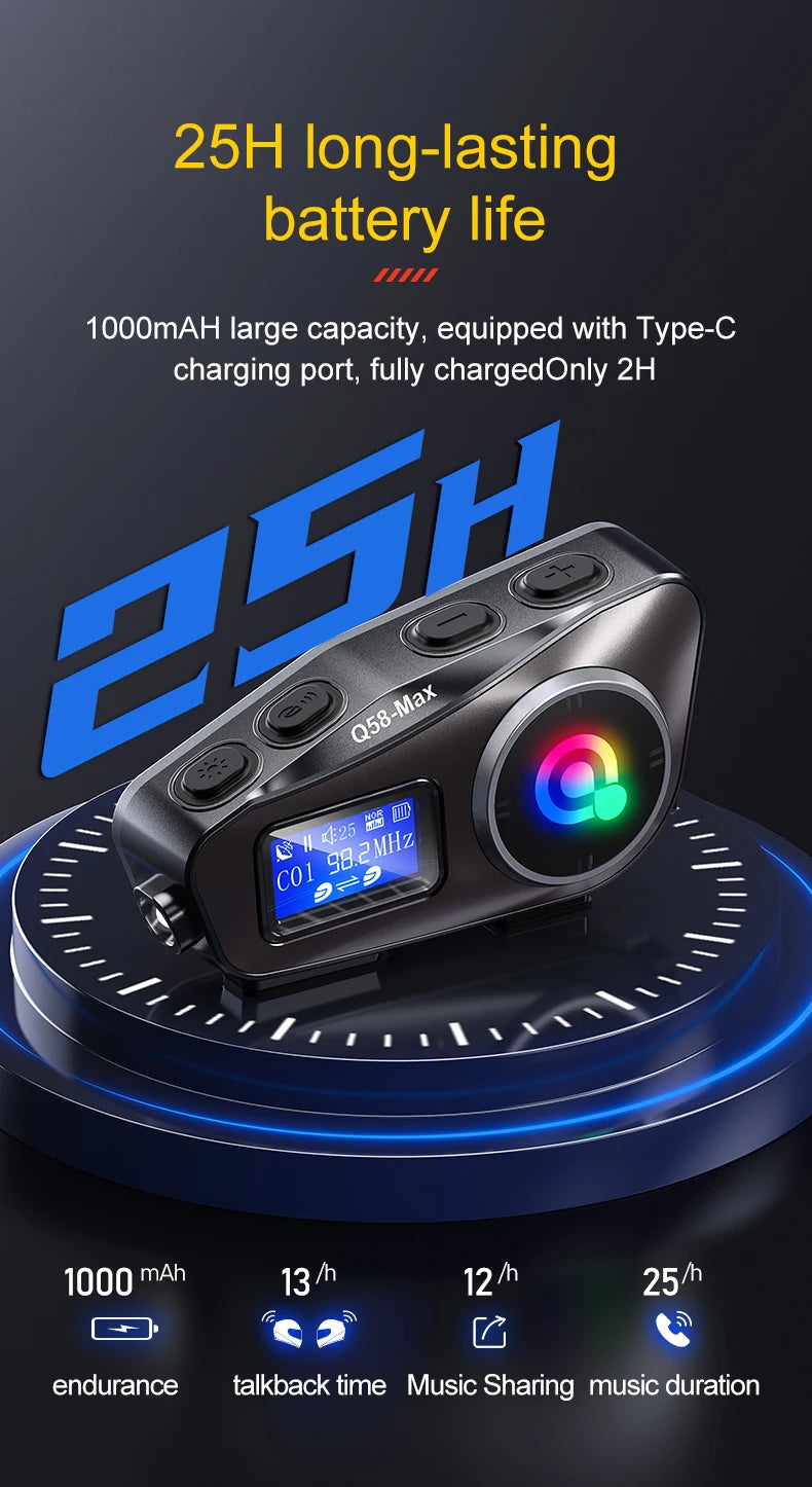 Q58-Max Motorcycle Bluetooth Intercom Headset