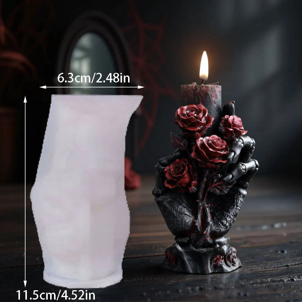 Relief Rose Skull Silicone Candle Mold Gothic Decor