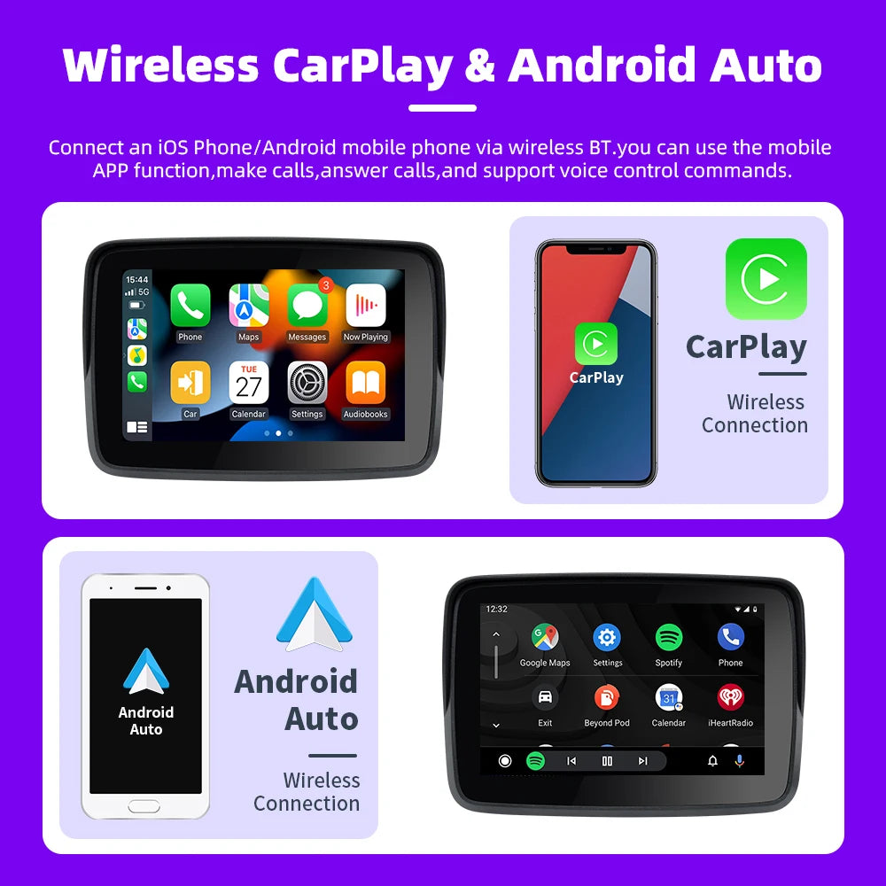 EKIY 5″ Wireless CarPlay & Android Auto GPS Display