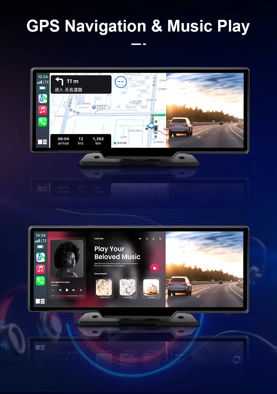 10.26'' 4K Dash Cam with Carplay & Android Auto