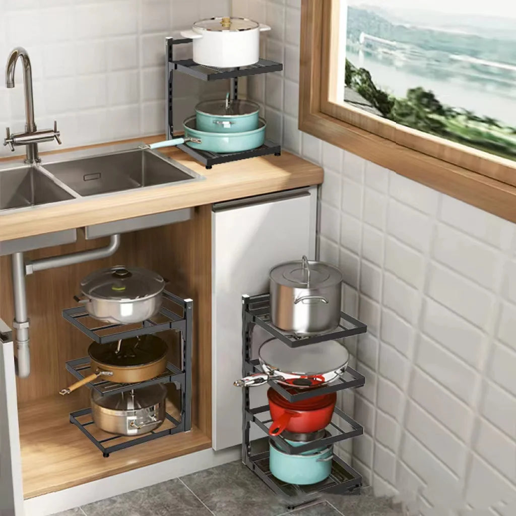 Kitchen Sink Storage Rack – Multi-Layer Adjustable Pot & Pan Organizer