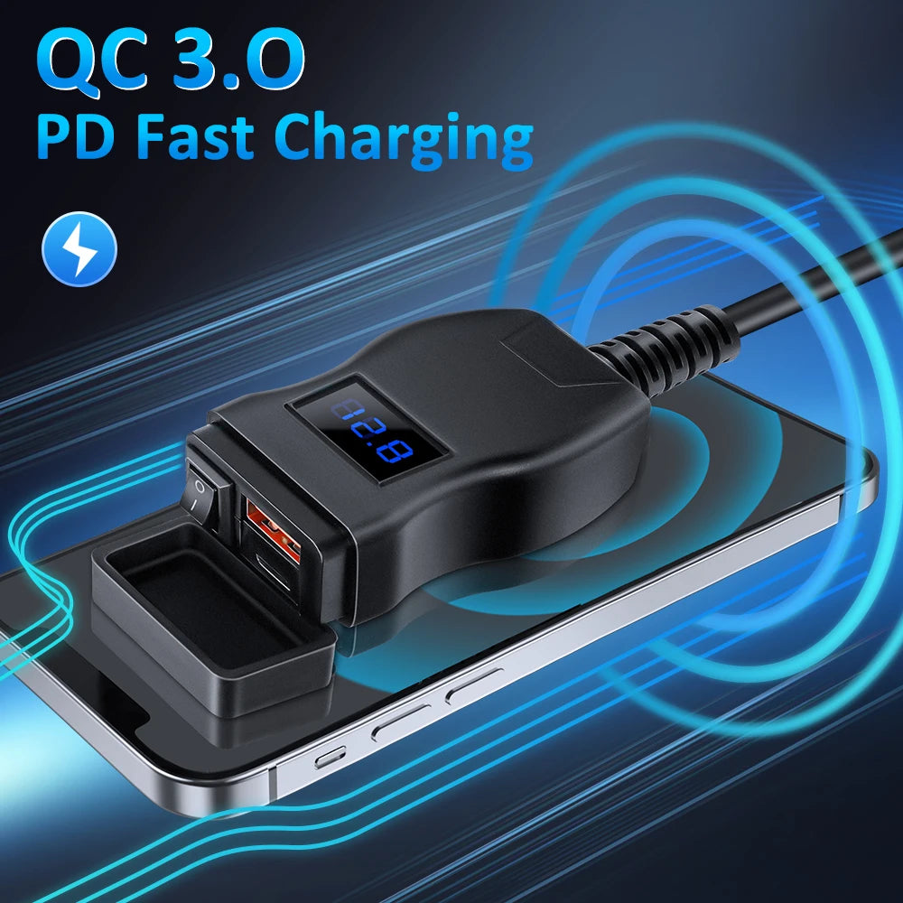 Anchtek Waterproof Motorcycle USB Charger QC 3.0