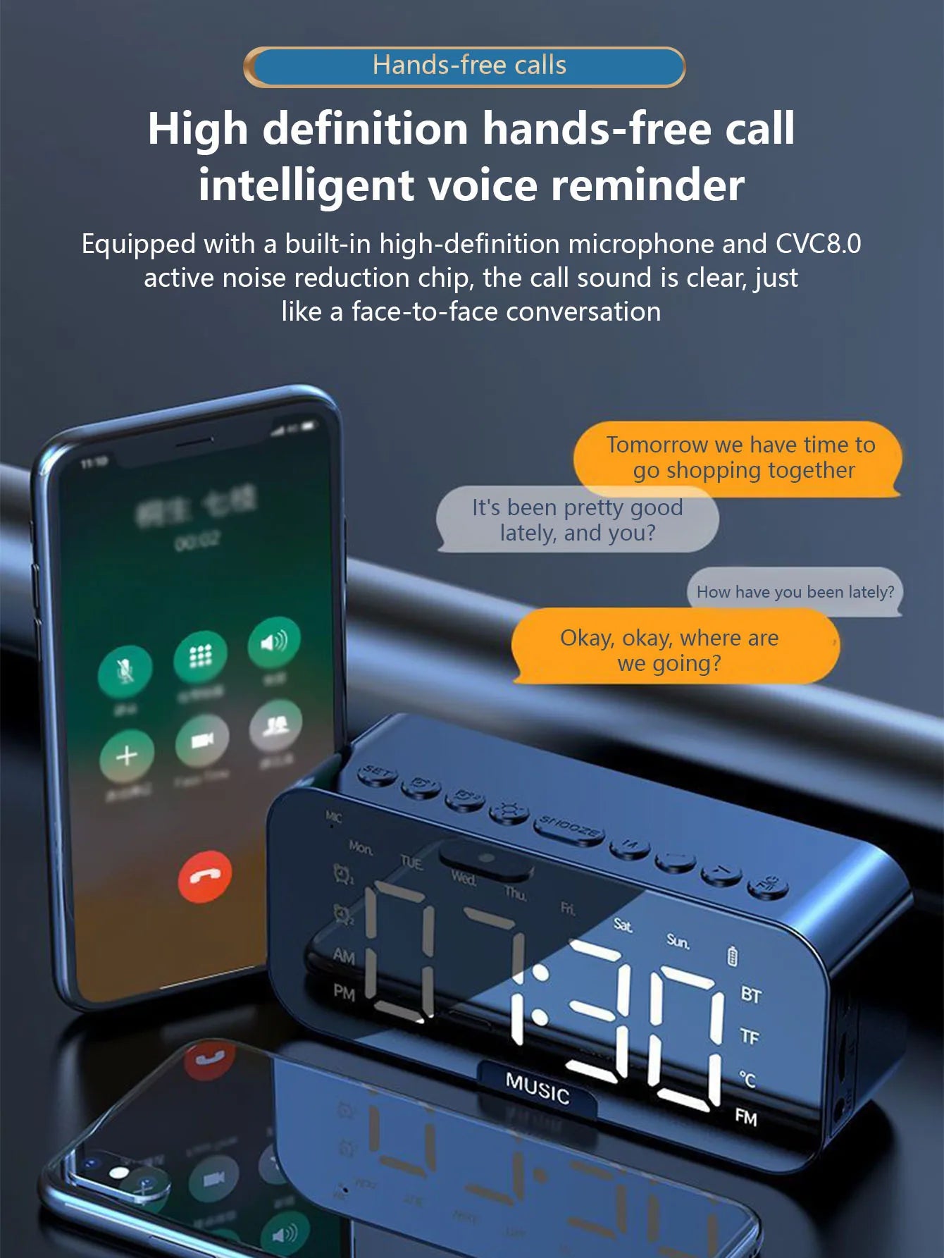 AI Smart Alarm Clock Wireless Speaker with Subwoofer