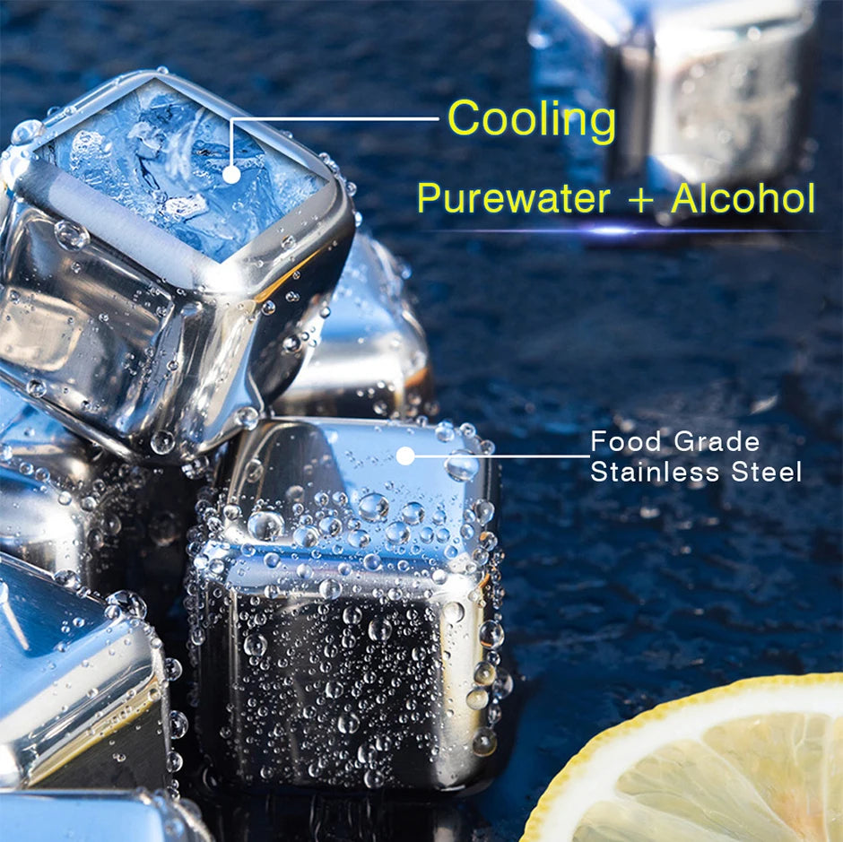 Reusable 304 Steel Whiskey Ice Cubes Set