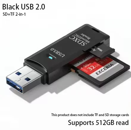 Multi Functional 2-in-1 High-speed USB 3.0/2.0 Card Reader Supports TF+SD