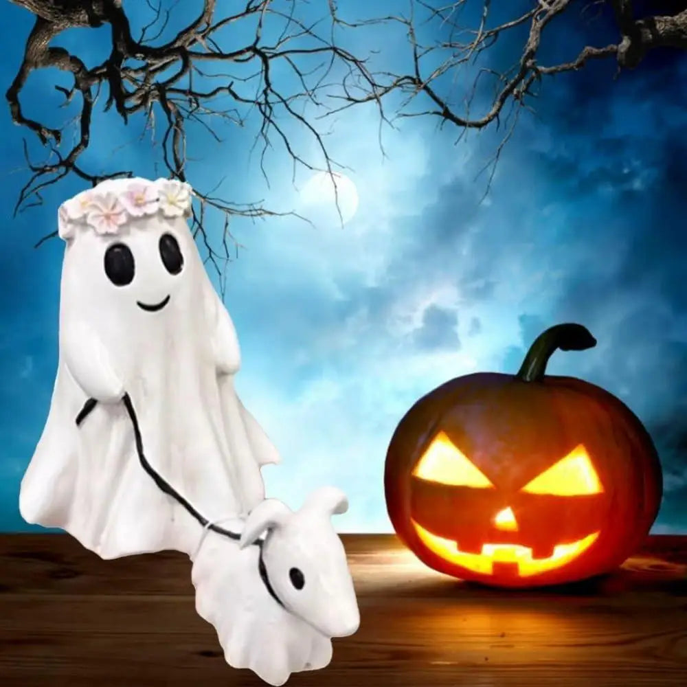 Halloween Ghost Walking Dog Resin Statue
