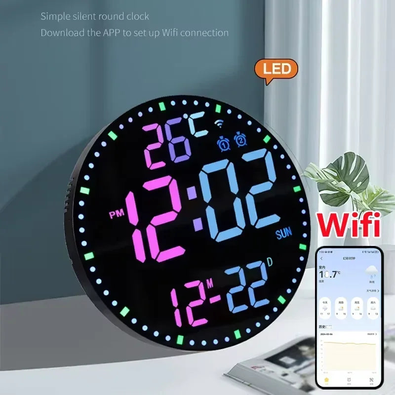 Smart WiFi LED Wall Clock with Alarms
