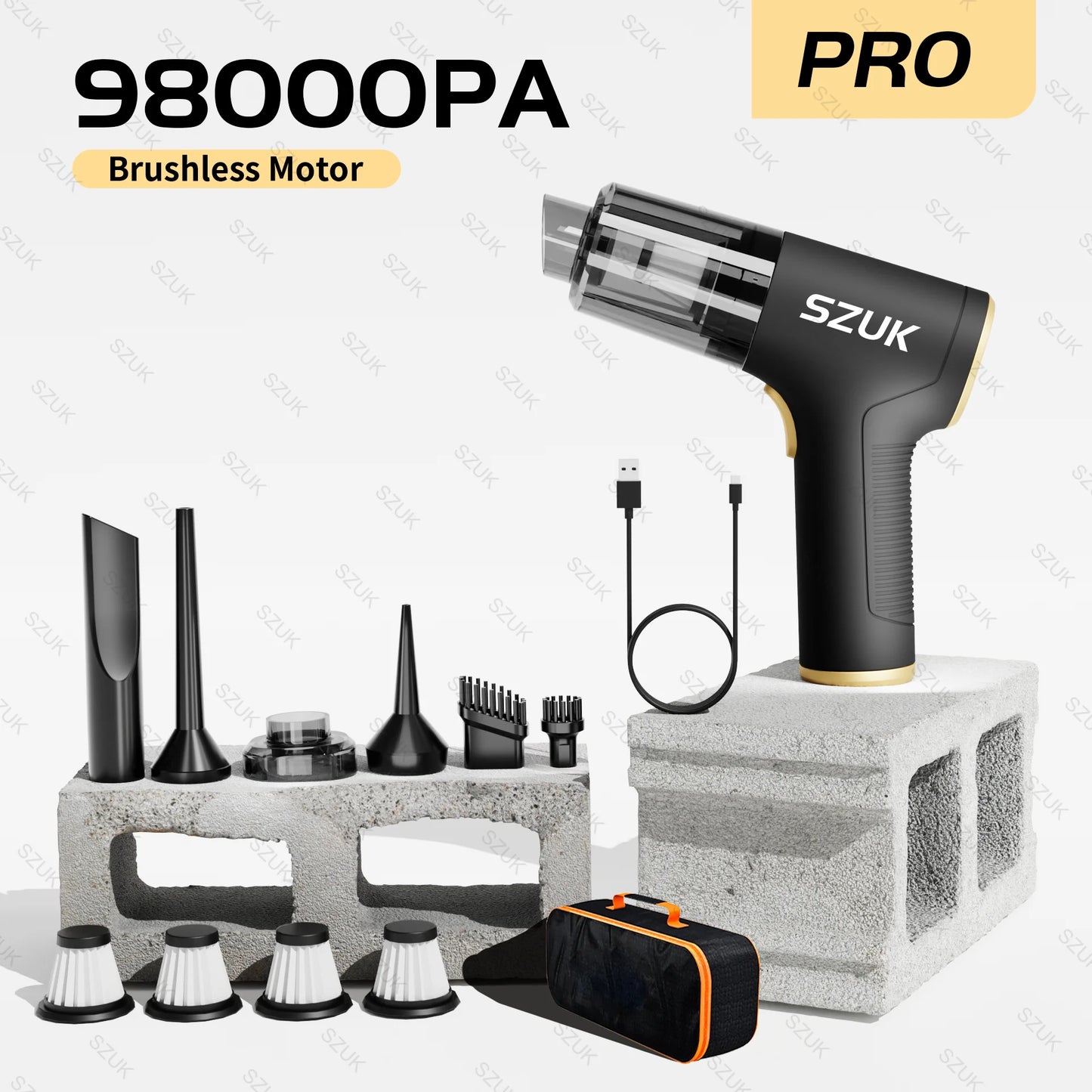 SZUK 98000PA Mini Car Vacuum Cleaner – Wireless & Powerful