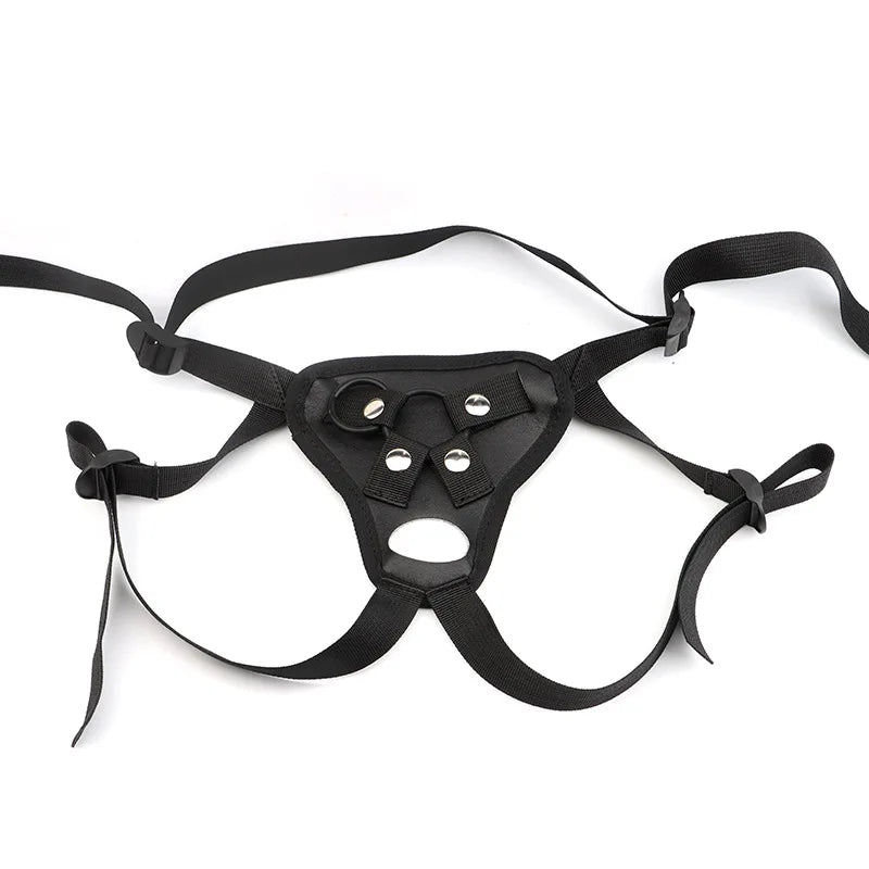 Black Leather Strap-On Dildo Panties for Couples
