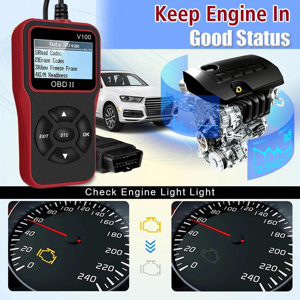 V100 OBD2 Scanner – Digital Display Car Diagnostic Tool