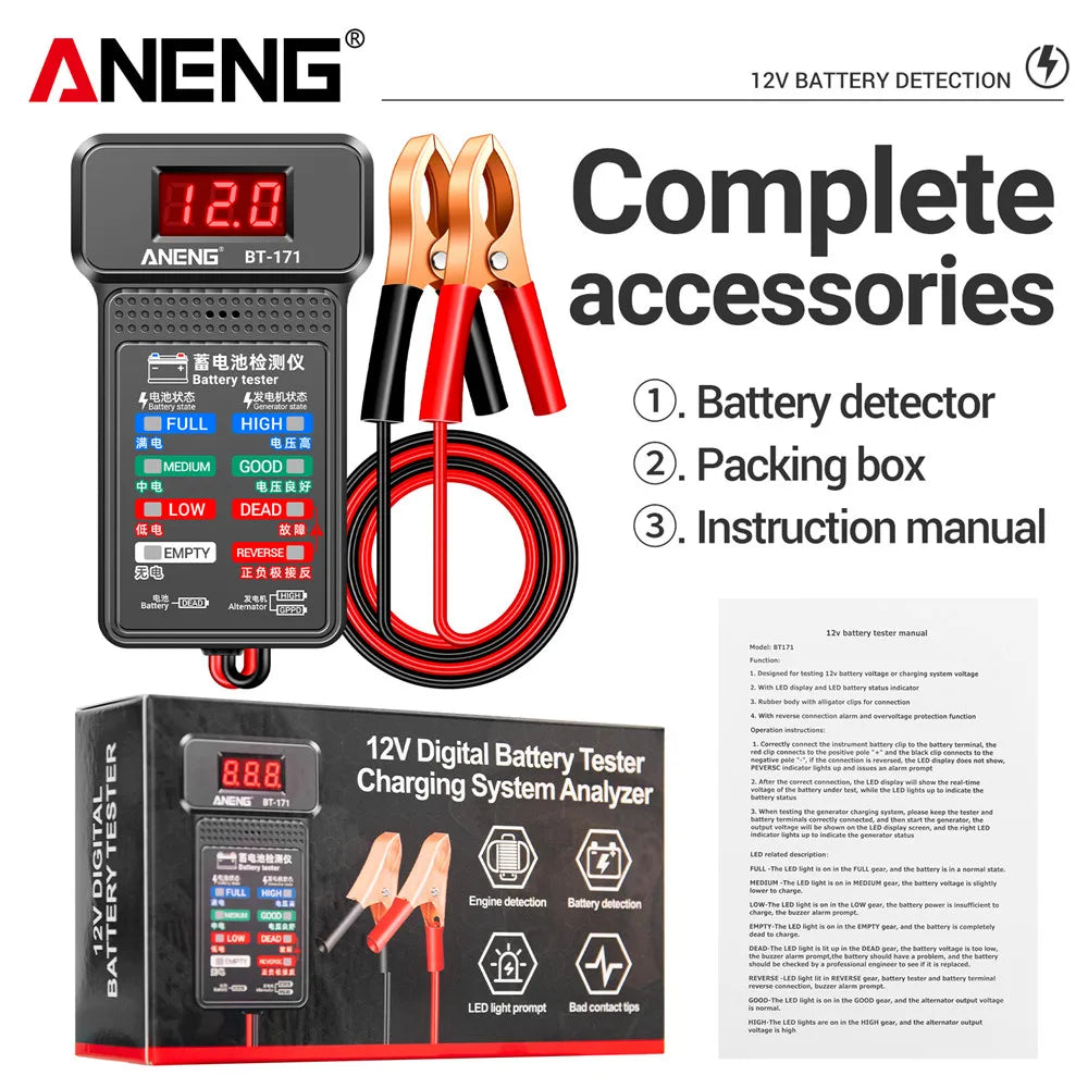 ANENG BT-171 12V Battery Tester – LED Display Diagnostic Tool