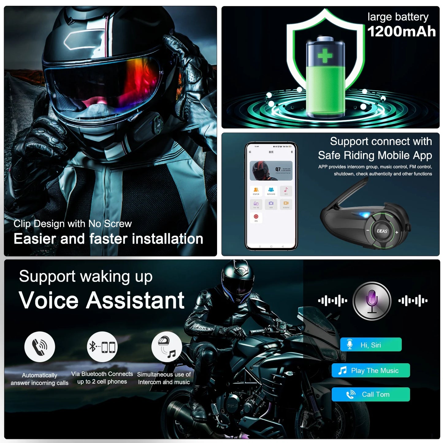 EJEAS Q8 Motorcycle Mesh Intercom Bluetooth 5.1
