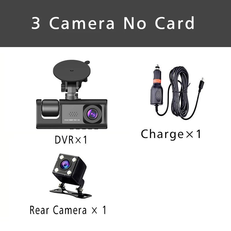 1080P 3-Lens Dash Cam with Interior View