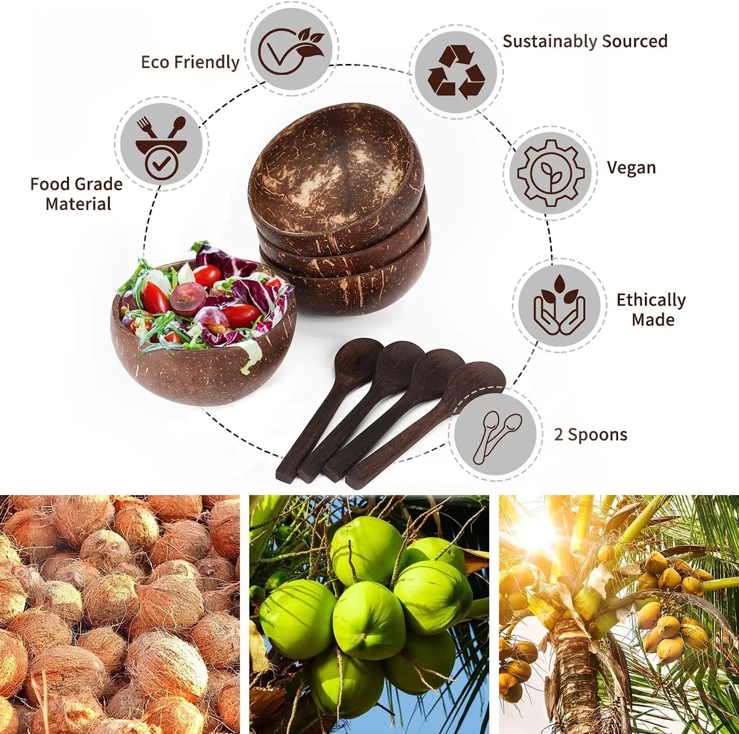 Natural Coconut Bowls for Serving & Salad