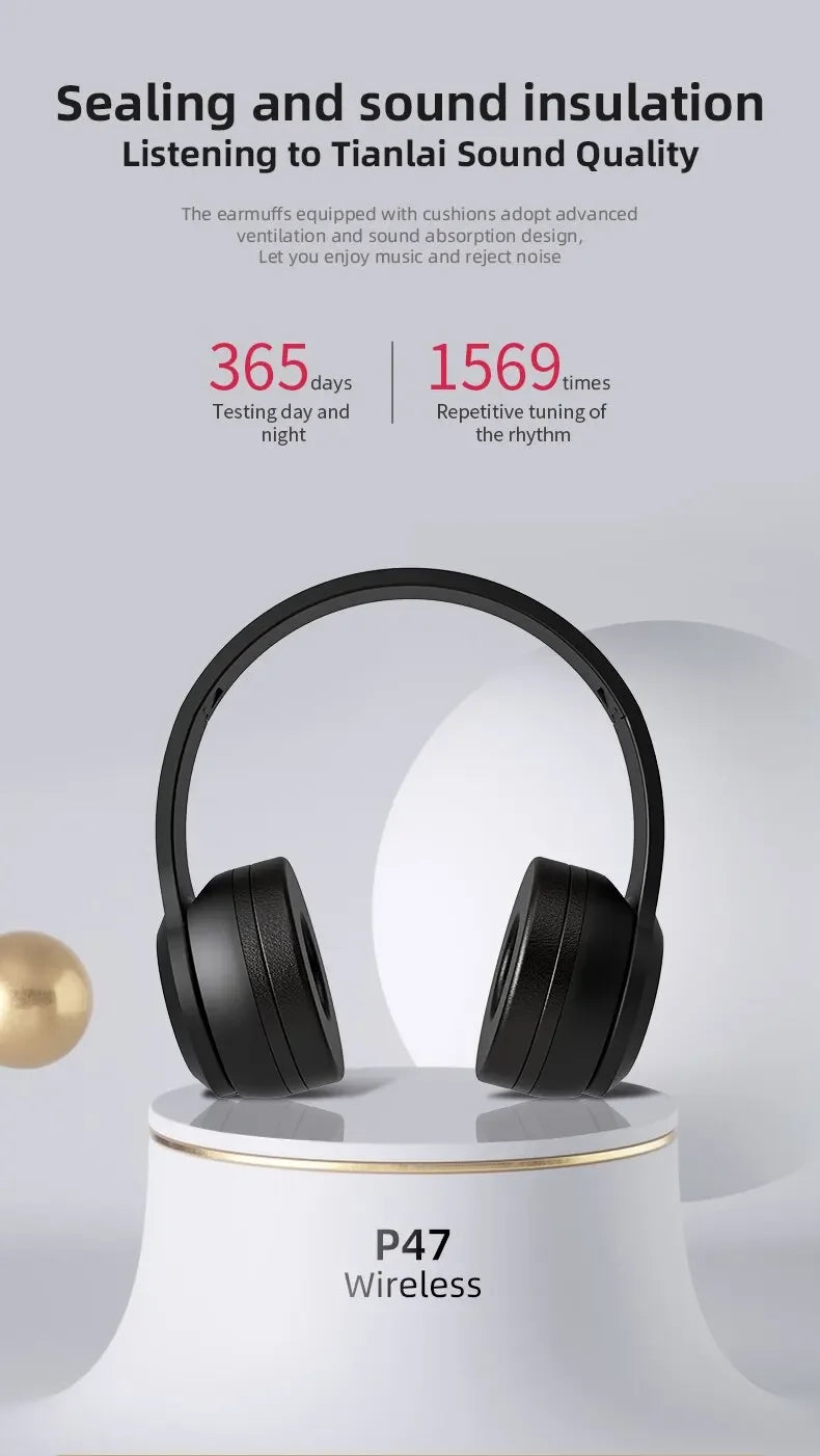 Stereo P47 Headset 5.0 Bluetooth Headset Folding Wireless
