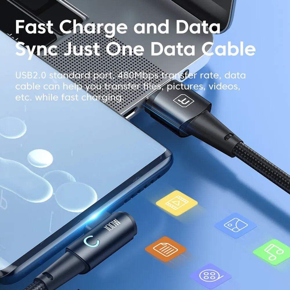 USB C Cable 90 Degree 100W 6A Fast Charging Cord