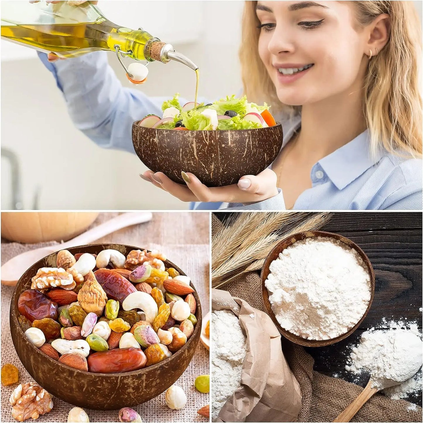 Natural Coconut Bowls for Serving & Salad