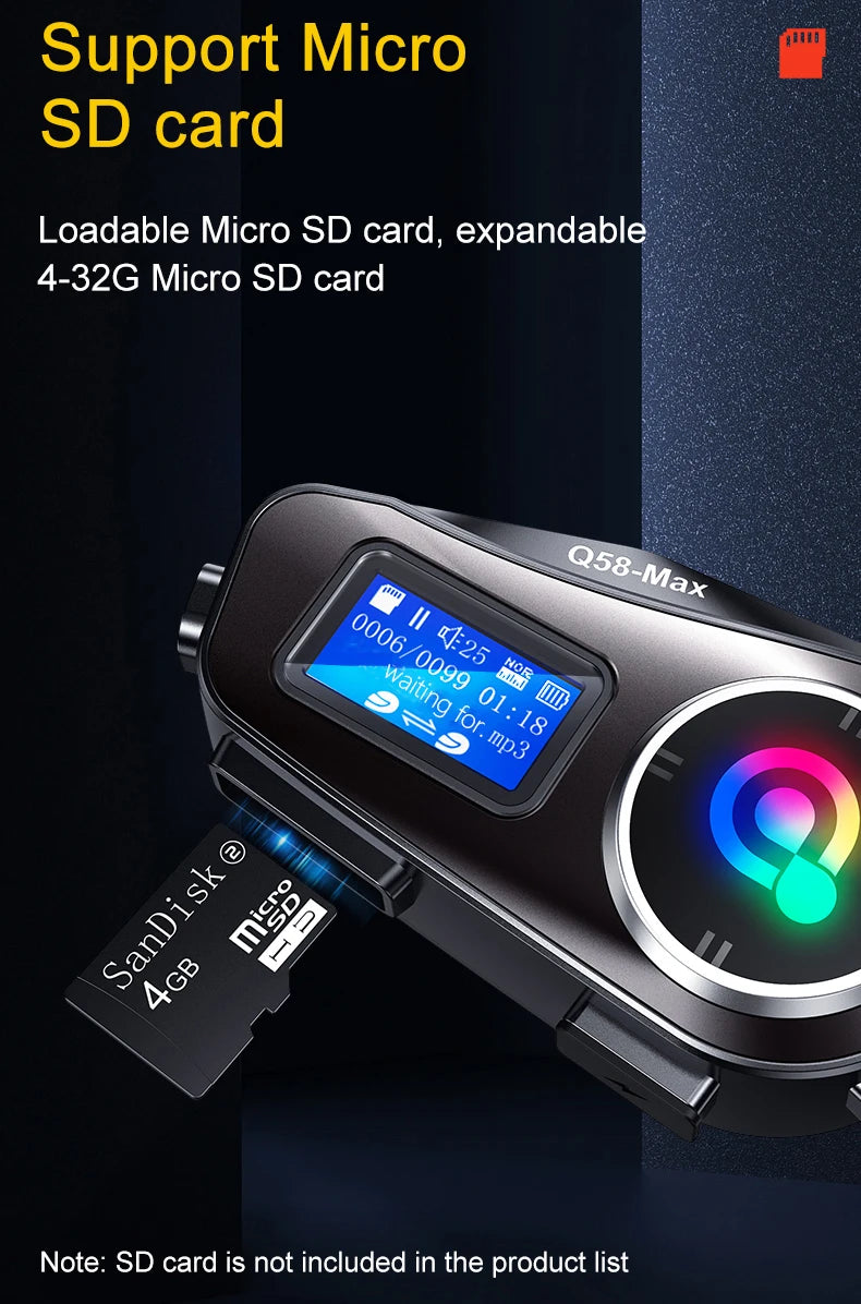 Q58 Bluetooth Motorcycle Helmet Intercom with LED & FM